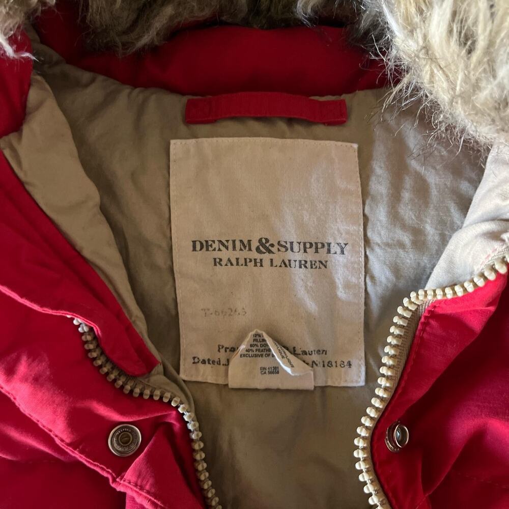Vintage Ralph Lauren Denim and Supply Faux Fur Red puffer Zip Up - Picture 2 of 4